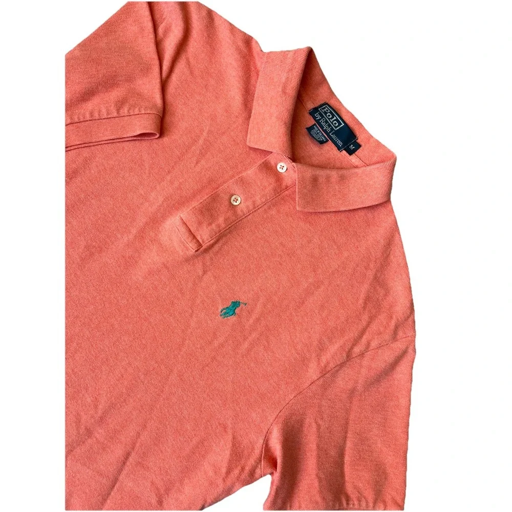 Polo Ralph Lauren‎ Shirt Mens Medium M Orange Green Pony Rugby Polo SS